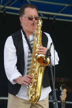 PHOTO BY CHRIS WYMAN Ralph Liberti and his tenor saxophone seemed to help the VooDUDES become one of the audienceþÄôs favorites on May 24 Mountain Creek Jazz festival.