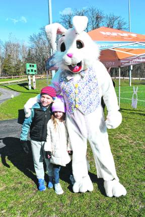 <b>James and Cameon Shenise of Vernon are shown with the Easter Bunny.</b>