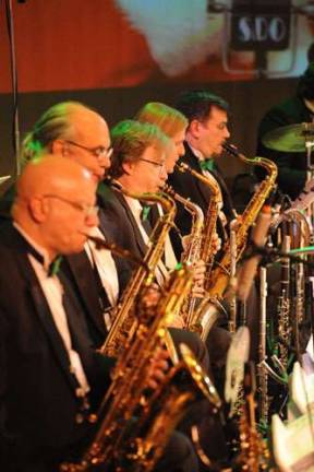The Somers Dream Orchestra Saxophone Section. (Left to right) Gerry Cappuccio, Larry Puentes, Jeff Zelnick, Nick Stefanacci and Scott Kohrherr.