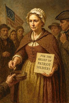 <b>Phoebe Ogden working for the Patriot cause. (AI rendered on data from Bill Truran and endorsed as historically representative)</b>