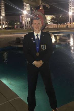 David McQuillan, a senior at Vernon Township High School, recently competed at the International competition for DECA where he placed in the Top 20 out of thousands of participants around the globe in the Professional Selling event. In this event, McQuillan had to sell Virtual Reality technology to a major company wanting to buy his services for HR purposes.