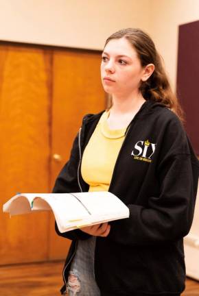 Skylar Tomlin of Franklin rehearses’Camelot: The Small Cast Version.’ She is playing Sir Lionel. (Photos provided)