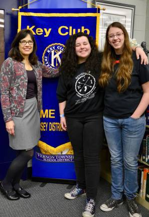 Mrs. Carol Cummins, advisor (left), celebrates the success of two of her Key Club members, (c) Ciara Clarkin, just elected District Governor for New Jersey&#xfe;&#xc4;&#xf4;s twenty-two districts and Raven Ballantyne (r) former VTHS chapter president, who was awarded a Distinguished President Award, as well as a $1,000 scholarship.