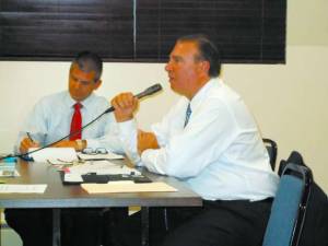 Photo by Vera Olinski Aqua N.J. Operations Manager John Hildabrant and President Nicholas Asselta address the Sussex Borough council.