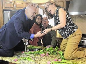 From left, Carlos Ponton, Bryn Taylor, Todd Smith and Kelly Dacus-Smith rehearse a scene in ‘God of Carnage.’ (Photo provided)