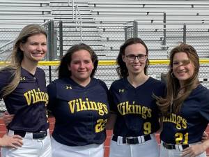 Seniors playing on the softball team are, from left, Jess Lefort, Leigh Rose Hart, Audry Baldwin and Angelina Salamone. (Photo provided)