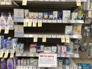 A sign in the Walgreens in West Milford, N.J., informs customers that some over-the-counter medicines for children are not available because of supplier shortages.