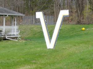 A lawn display on Route 517 lights up at night to remind Vernon to remain strong.