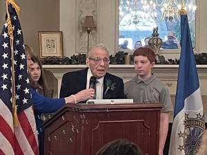 Jacob Yanoff, 97, is honored at the Daughters of the American Revolution luncheon Feb. 25 at the Lafayette House. He was wounded in the battle of Iwo Jima in World War II.