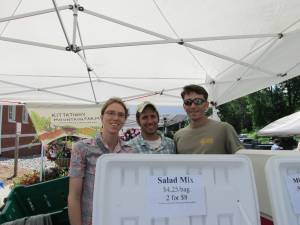 Photos by Laurie Gordon Danielle Szepi and David Zellov, of Kittatinny Mountain Farm pose with Sparta Farmers' Market manager, Ben DelCoro.