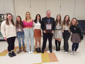 The Wallkill Valley Girls Tennis team finished their season 11-1, winning their division. Pictured from left to right are: Hannah Posser, Katherine Fluhr, Emily Carey, Claire Kornak, Coach Hornyak, Kaylyn Bowden, Nicole DeFinis, Dayna Alemy. Photo provided.
