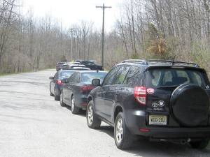 Cars crowd the parking area of Wawayanda State Park as all state parks in New Jersey reopened this past weekend.