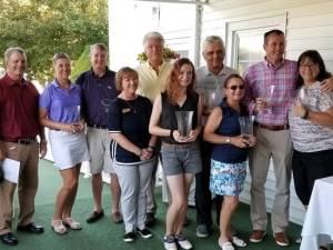 The winners of the 4th Annual Sussex County Open, held at Newton Country Club on Saturday, July 13th to benefit the Karen Ann Quinlan Hospice. From left: Robin Kohberger - Head Golf Professional, Joan Gould - Ladies Net Winner , Tom Purnell - Senior Men's Net Winner, Marlina Schetting - Karen Ann Quinlan Hospice, Jeff Bonham - Senior Men's Champion, Annika Johnson - Ladies Champion, Rafael Lenartowicz - Men's Champion, Jill Osias - Senior Ladies Net Winner, Ben Wittkowski - Men's Net Winner, Pam Cordts - Senior Ladies Champion