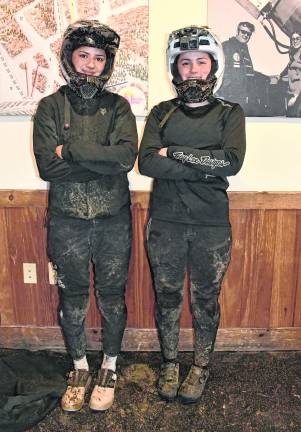 <b>Josephine Aubin and Leah MaCartney, racing for Vampire Bikes, pose for a photo.</b>