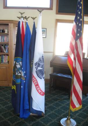 PHOTOS BY JANET REDYKEFlags decorate the Lake Room at the Highland Lakes Clubhouse remembering Veterans Day.