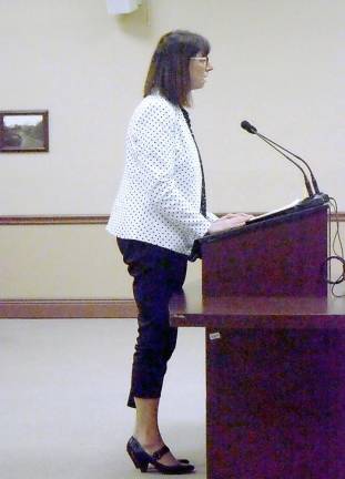 Ruth Ann Mekita, who owns a short-term rental property on Red Lodge Drive, speaks to the Vernon Township Council on Monday.