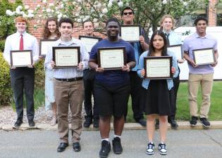 Recipients of the annual High School Caring Awards are front row from left, Joel Morales, Loic Ebelle and Diana Cordoza and, back row from left, Daniel Lovett, Riley Hough, Jayson Morton, Jacob Abraham, Remi Coleman and Thaylor Sibbies. (Photos provided)