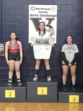 Sophomore Caitlin Hart won first place in the 185-pound class at the inaugural New Jersey Athletic Conference Tournament on Feb. 4 at Vernon Township High School.