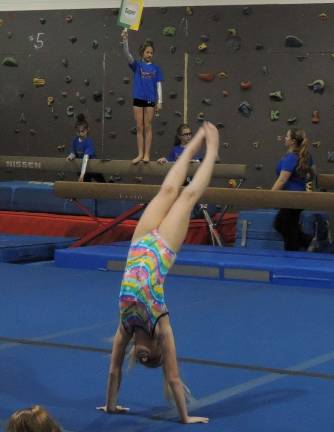 Samantha VanDyke of Lafayette is shown during her floor routine.