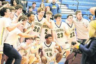 The Vernon Township High School boys basketball team poses for a photo. (Photo by Justine Van Blarcom)