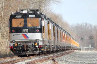 A retired NJ Transit locomotive stored on the Lackawanna Cut-Off at Port Morris yard, Roxbury Township, New Jersey.