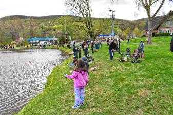 <b>Children take part in a Fishing Derby on Sunday, April 27 at the pond in front of the Vernon Fire Department. (Photos by Maria Kovic)</b>