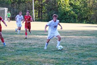 BR1 Newton's Jack Boffa controls the ball during a soccer game Sept. 12 at High Point. The Braves won, 2-1. (Photos by George Leroy Hunter)