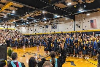 <b>Members of the Vernon Township High School Class of 2025 toss their caps in the air at the end of graduation Thursday, June 19. (Photos by Cody Williams)</b>