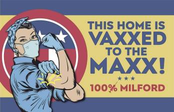 This is among the several promotional posters created to boost vaccinations in Milford