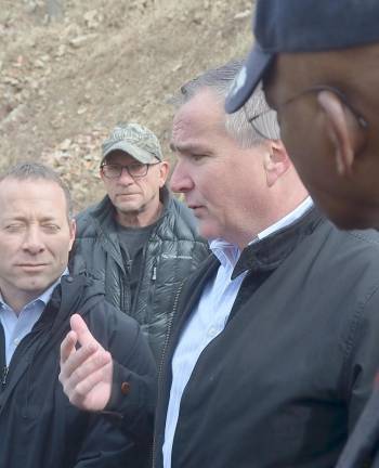 State Assemblyman Hal Wirths speaks as U.S. Rep. Josh Gottheimer, left, Vernon Township Council President Harry Shortway and Mayor Howard Burrell look on during a visit to the Silver Spruce Dr. dump site. Wirths announced recently that he will retire at the end of his term.