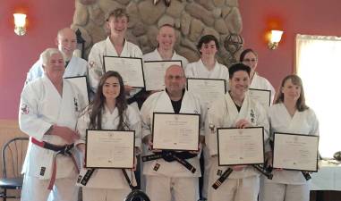 Back Row: Paul Doumanis, Cody Williams, Paul Doumanis Jr., Zachary Trost, Monica McGovern. Front Row: Sensei Tom Shull, Talia Jean Borkowski, Frank Antonini, Jose Gomez, Beth Sanders