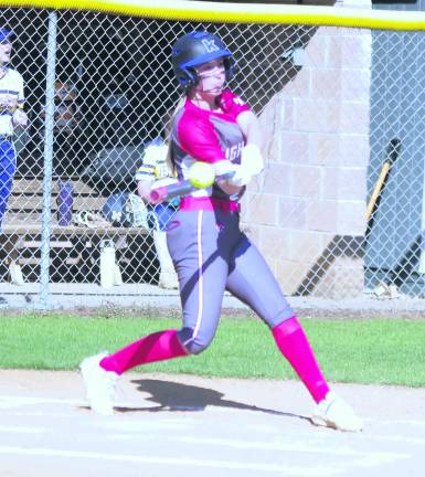 <b>High Point batter Journey Lain connects with the ball in the second inning.</b>