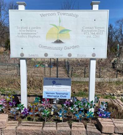 The Vernon Township Woman’s Club created this colorful pinwheel garden at the Community Garden, and two others around town, in observance of Child Abuse Prevention Month.