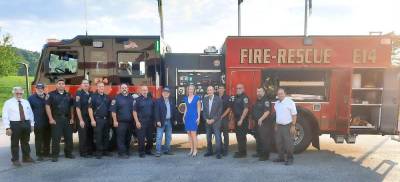 From left: Deputy Mayor Frank Cicerale, firefighter Frank Lacatena, Lieutenant Adam Paz, Assistant Chief Stu Cohen, Assistant Chief Anthony Rosta, President Ray Marion, Vice President John Gianonne, Mayor Brian Kaminski, Township Manager Carrine Piccolo-Kaufer, Councilman Santo Verrillo, firefighter Derek Watson, firefighter Joe Ionta Sr., firefighter Michael Palmer, and Councilman Carl Miller (Photo by Laura Marchese)