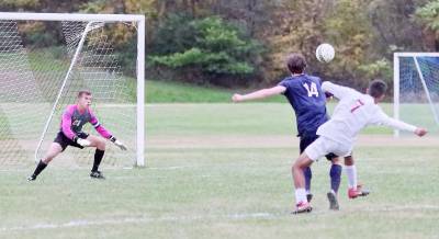 Vernon soccer goalie Ryan Lally (01) stands guard in front of the goal post. Lally made 5 saves.
