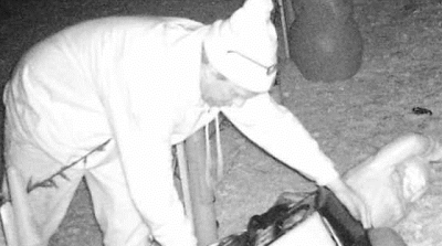 Town of Warwick Police released this photo of a suspect stealing a blow mold Santa train decoration from Vincent Poloniak’s lawn around 2 a.m. December 31. Photo provided.