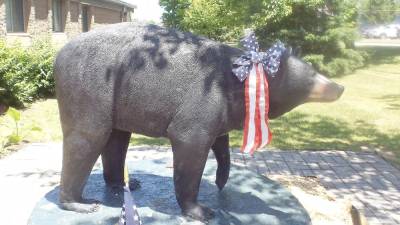 “Samantha,” in front of the Vernon municipal offices, may be seeing a return of meeting-goers (Photo by Frances Ruth Harris)