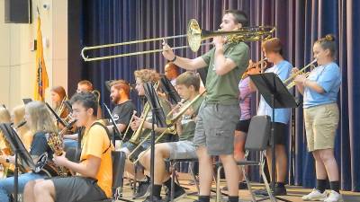 The Vernon Township High School Jazz Express trombonist punches out some great brass tones (Photo by Vera Olinski)