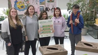 The pioneering members of the new “Green Team” at Vernon Township High School are: from left, Rachel Barnable, Hannah Bailey, Elizabeth Magella, Estreya Tirado and Kennedy Truong.