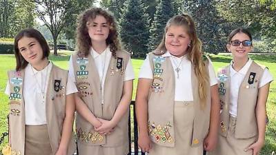 Hardyston Girl Scouts Sabrina Barbato, Brooke Jensen, Gabrielle Rubalcava, and Catherine Byra at Arlington National Cemetery on Aug. 27 (Photo provided)