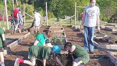 Ken Coffaro’s team works on the Hardyston community garden (Photo provided)