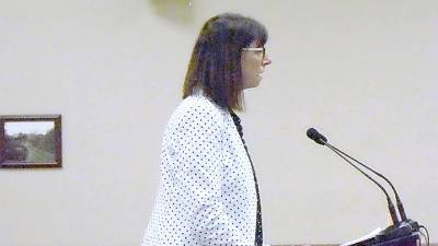 Ruth Ann Mekita, who owns a short-term rental property on Red Lodge Drive, speaks to the Vernon Township Council on Monday.