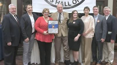 Dan Cleary (84), Vice President of the Sussex Hall of Fame, Doug Miller (90), current Head Boys Swim Coach, Ryan's Mother Denise, Bob Trenz, retired VTHS Teacher/Swim Coach, Tiffany Dusche(04), friend of Ryan's, Jen Shirhall (01), current Head Girls Swim Coach, Bill Foley (87), Athletic Director, Joe Sweeney, current Board Member