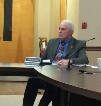 Vernon Township Business Administrator Charles Voelker sits at a Vernon Township Council meeting in 2018. (File Photo)