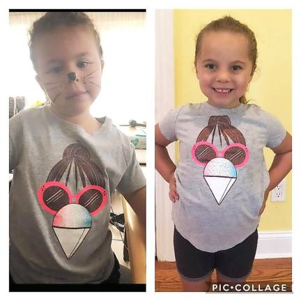 Tigger is Jason’s four-year-old and Regan is Tricia’s four-year-old in matching snow cone shirts. “We have learned about Hawaiian shaved iced from Tigger,” Regan said. They are just 10 days apart.