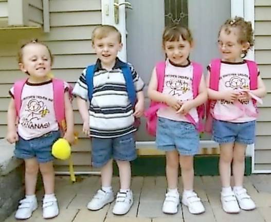 Quadruplets Morgan, Jimmy, Shannon and Lindsay Burke are shown on their first day of Pre-K.