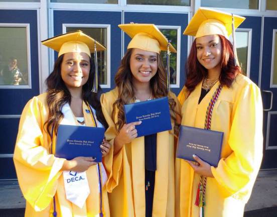 Vernon Township High School graduates Racquel Cordero, Marilyn Cardona and Klarissa Burwell.