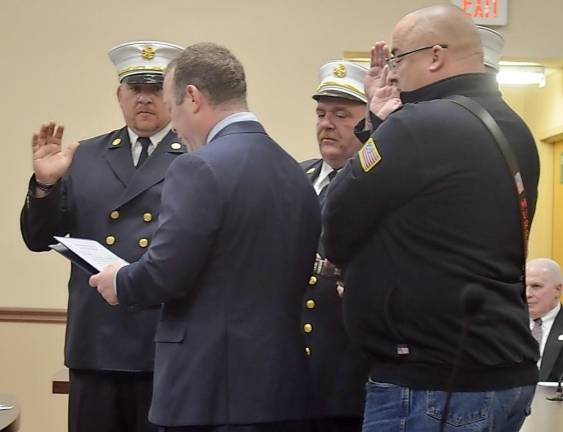 U.S. Rep. Josh Gottheimer swears in Vernon Township's fire aand deputy fire chiefs on Wednesday, Jan. 1