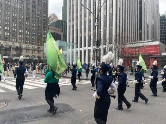 The Vernon Township High School Viking Marching Band marches March 17 in the St. Patrick’s Day Parade in New York City. (Photos provided)