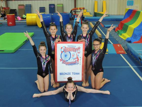 Photos courtesy of Westys Gymnastics From left, Sabrina Dispenziere, Samie Copley, Elizabeth Byra, Lexi Ingoglia, Adrienna Barone and, in front, Moya Lynch